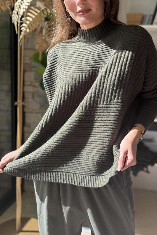 Charli Turtle Ribby Knit Jumper Deep Khaki